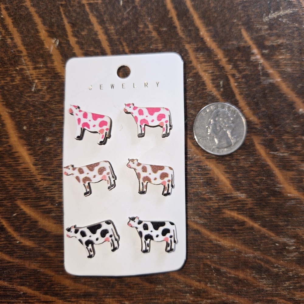 Spotted Cow Pierced Ear Earrings 3 Pair - Picture 3 of 3